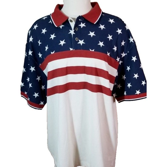 NEW Red Head American Legacy Flag Polo Shirt Red White Blue Short Sleeve Size XL - Picture 1 of 5